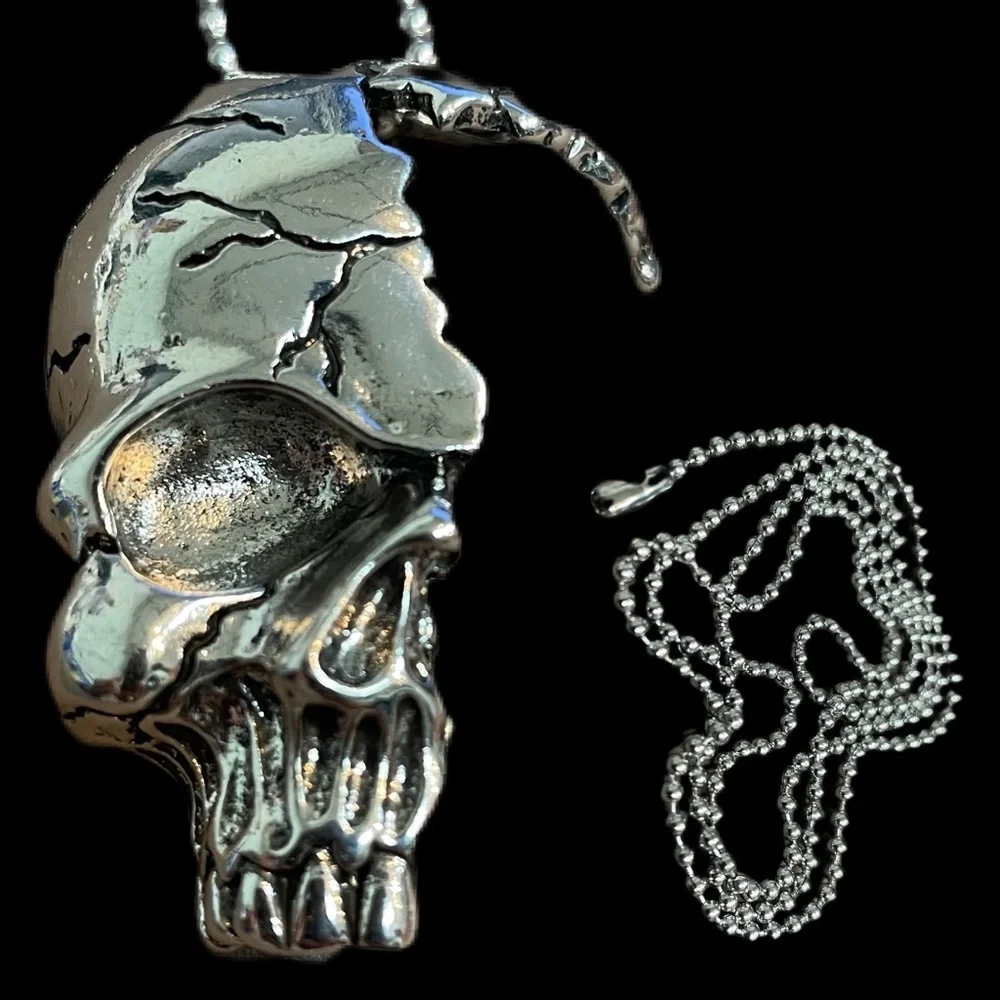 Half Broken Skull Pendant Chain Set